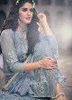 Splendid Net Designer Straight Cut Suit For Ceremony In Grey Color