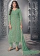 Beautiful Net Designer Straight Cut Suit For Ceremony In Green Color
