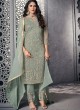 Celestial Net Designer Straight Cut Suit For Ceremony In Green Color