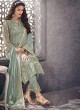 Celestial Net Designer Straight Cut Suit For Ceremony In Green Color