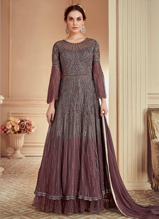 Grey Net Embroidered Wedding Wear Floor Length Anarkali The Roal Shades 902 By Sybella Creation SC/015113