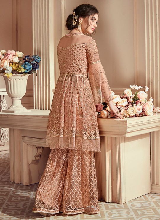 Peach Net Embroidered Wedding Wear Palazzo Suit The Roal Shades 903 Set By Sybella Creation SC/015120