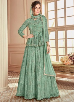 Green Net Embroidered Wedding Wear Skirt Kameez The Roal Shades 904 By Sybella Creation SC/015115