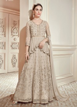 Beige Net Embroidered Wedding Wear Floor Length Anarkali The Roal Shades 905 By Sybella Creation SC/015116