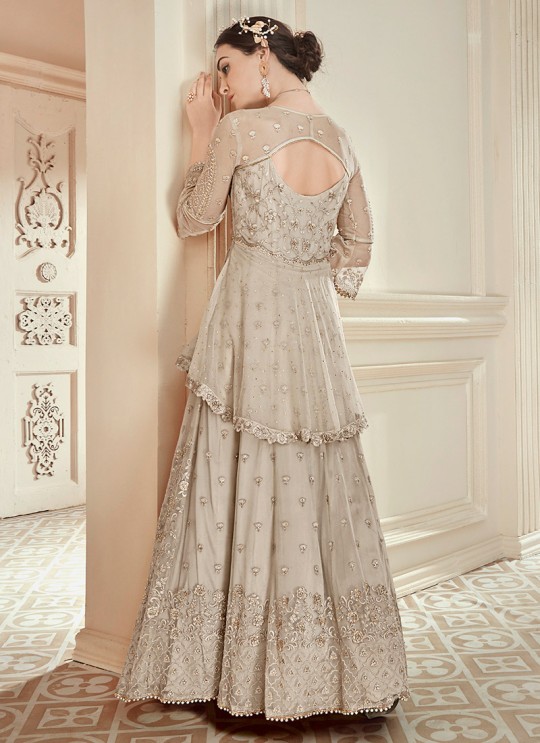 Beige Net Embroidered Wedding Wear Floor Length Anarkali The Roal Shades 905 By Sybella Creation SC/015116