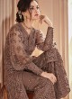 Brown Net Embroidered Wedding Wear Palazzo Suit The Roal Shades 908 By Sybella Creation SC/015119 Brown Net Embroidered Wedding Wear Palazzo Suit The Roal Shades 908 By Sybella Creation SC/015119