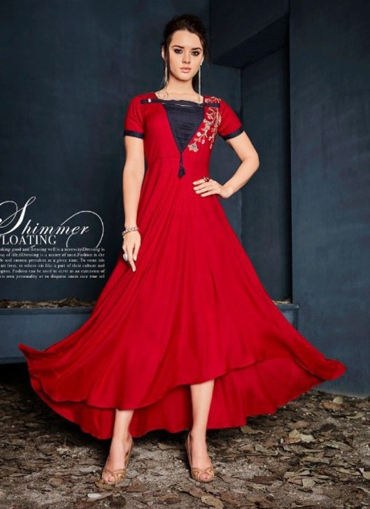 Red Rayon Party Wear Embroidered Designer Kurti Gulnaz Vol 1 6006 By Vardan Designer Red Rayon Party Wear Embroidered Designer Kurti Gulnaz Vol 1 6006 By Vardan Designer