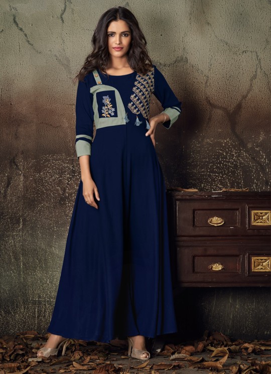 Blue Rayon Office Wear Designer Kurti 6016 By Vardan