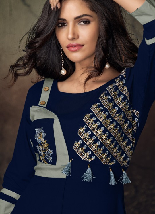 Blue Rayon Office Wear Designer Kurti 6016 By Vardan