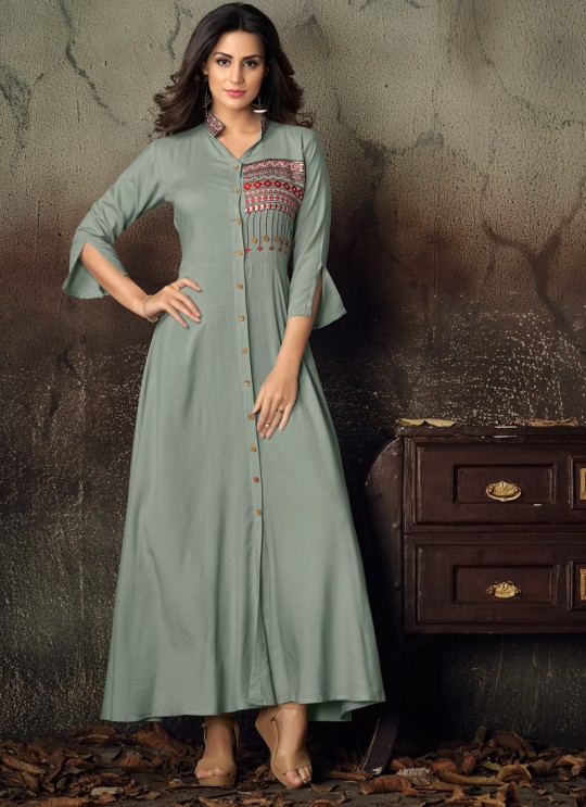 Grey Rayon Office Wear Designer Kurti 6017 By Vardan