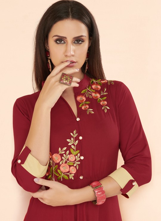 Maroon Rayon Party Wear Designer Kurti 6023 By Vardan