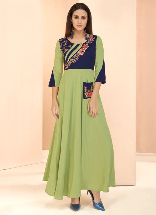 Green Rayon Party Wear Designer Kurti 6024 By Vardan