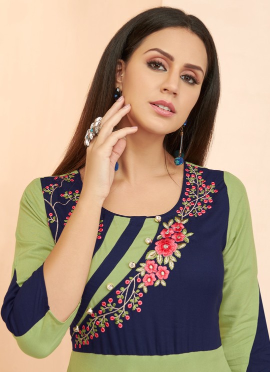 Green Rayon Party Wear Designer Kurti 6024 By Vardan