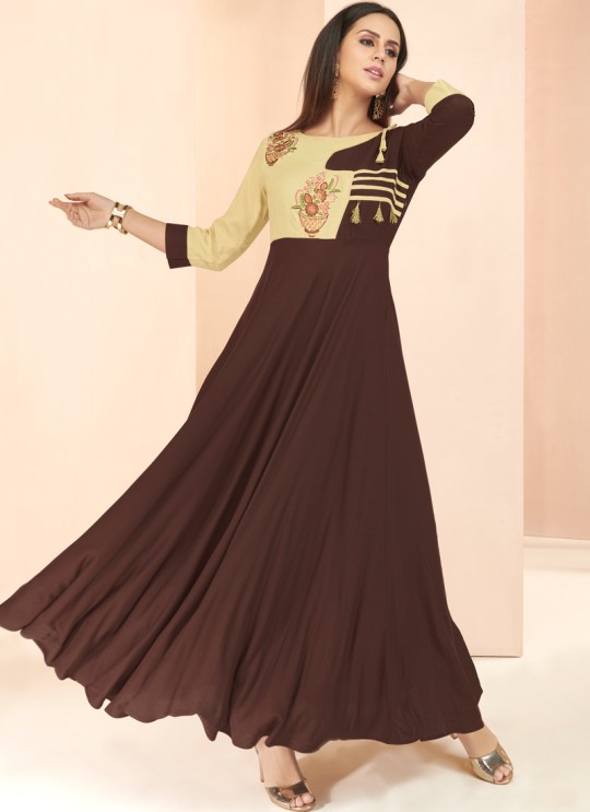 Brown Rayon Party Wear Designer Kurti 6025 By Vardan Brown Rayon Party Wear Designer Kurti 6025 By Vardan