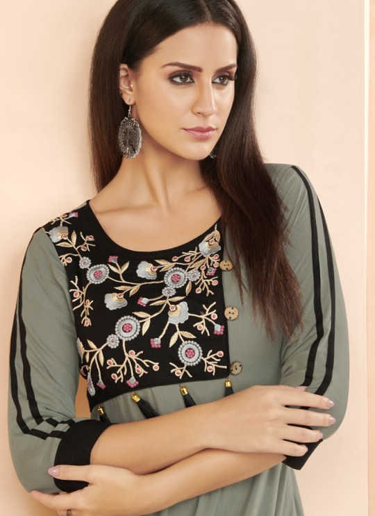 Grey Rayon Party Wear Designer Kurti 6027 By Vardan