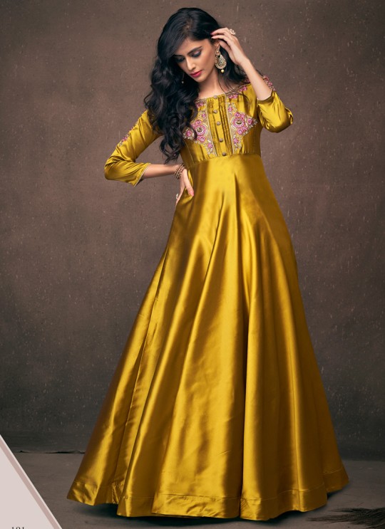 Gold Satin Silk Ready Made Gown For Bridesmaids 191 By Vardan Gold Satin Silk Ready Made Gown For Bridesmaids 191 By Vardan