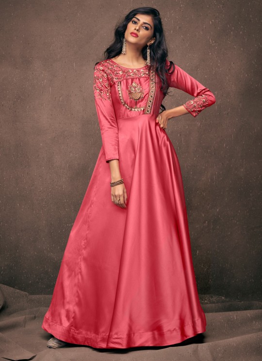 Pink Satin Silk Ready Made Gown For Bridesmaids 192 By Vardan