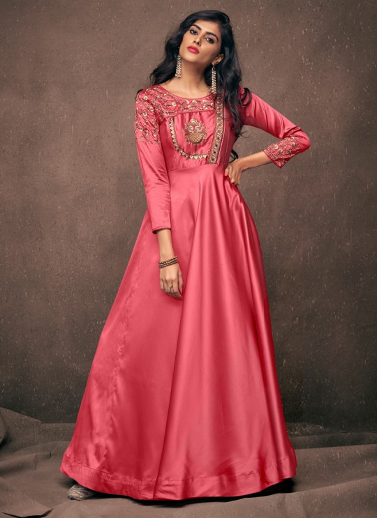 Pink Satin Silk Ready Made Gown For Bridesmaids 192 By Vardan Pink Satin Silk Ready Made Gown For Bridesmaids 192 By Vardan