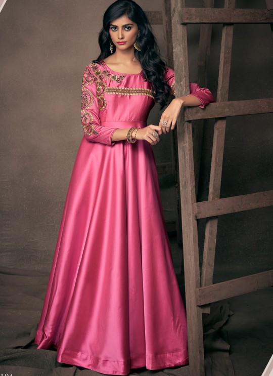 Pink Satin Silk Ready Made Gown For Bridesmaids 194 By Vardan Pink Satin Silk Ready Made Gown For Bridesmaids 194 By Vardan