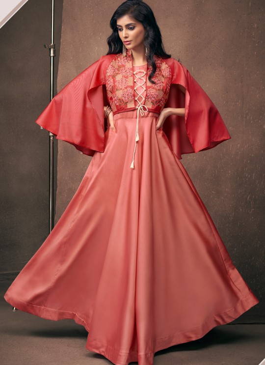 Pink Satin Silk Contemporary Ready Made Gown 1201 By Vardan