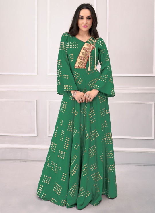 Green Rayon Festival Wear Ready Made Gown 1106 By Vardan