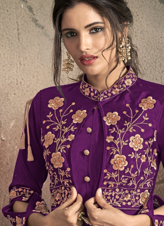 Purple Tapeta Silk Gown For Bridesmaids Gold 1406D By Vardan