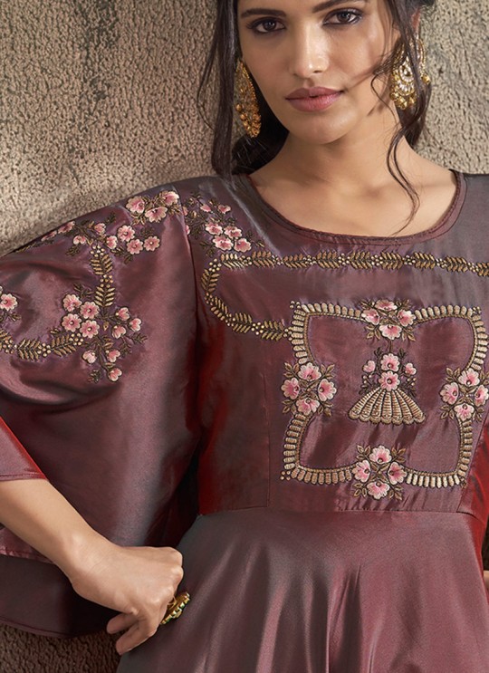 Brown Tapeta Silk Evening Ready Made Three Piece Gown 1405 By Vardan