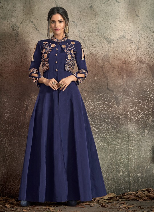 Blue Tapeta Silk Evening Ready Made Three Piece Gown 1406 By Vardan