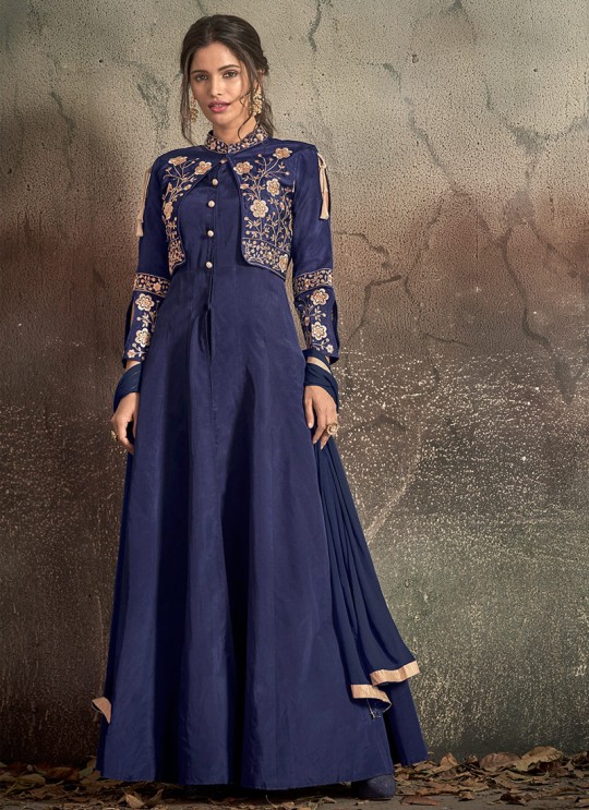 Blue Tapeta Silk Evening Ready Made Three Piece Gown 1406 By Vardan