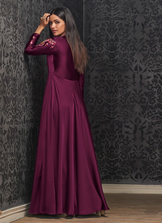 Magenta Faux Georgette Gown For Bridesmaids 1501 By Vardan