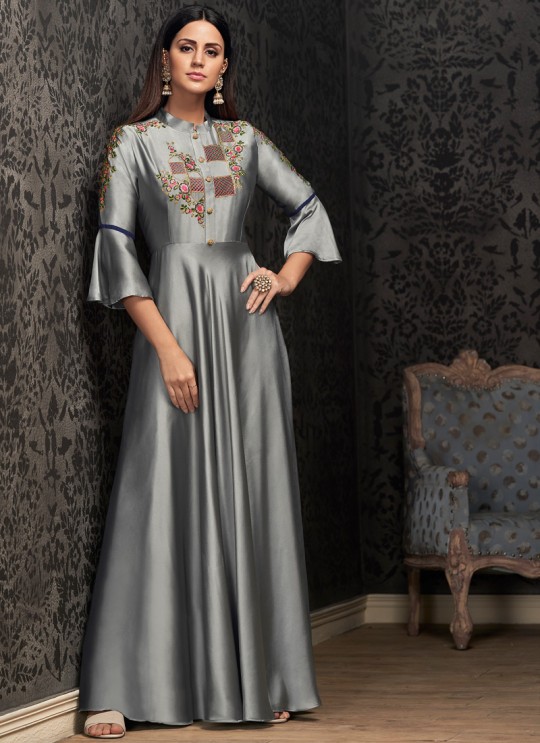 Grey Faux Georgette Gown For Bridesmaids 1502 By Vardan