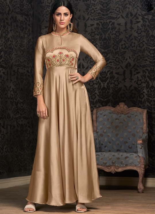 Beige Faux Georgette Gown For Bridesmaids 1504 By Vardan