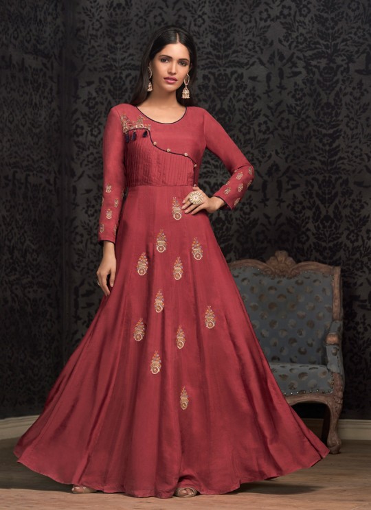 Red Muslin Ready Made Gown For Mehandi Ceremony 1603 By Vardan