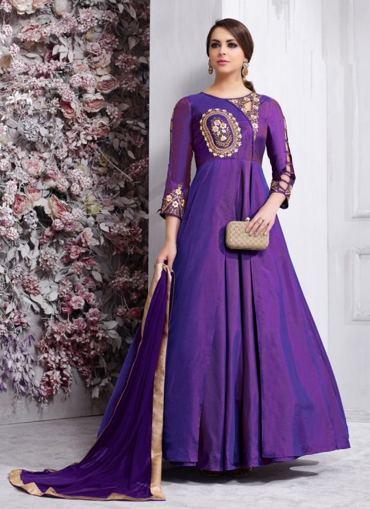 Tapeta Silk Party Wear Ready Made Anarkali Suit in Purple 158A By Vardan