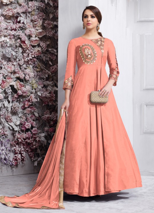 Tapeta Silk Party Wear Anarkali Suit in Peach Color 158C By Vardan