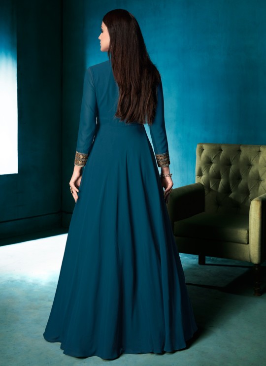 Blue Faux Georgette Party Wear Ready Made Gown Style Anarkali 161 By Vardan