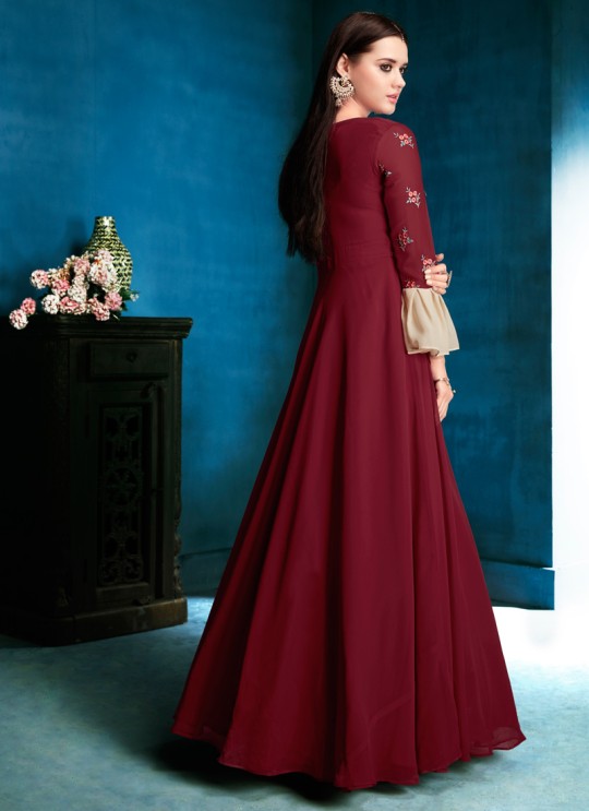 Hot Pink Faux Georgette Party Wear Gown Style Anarkali 165 By Vardan