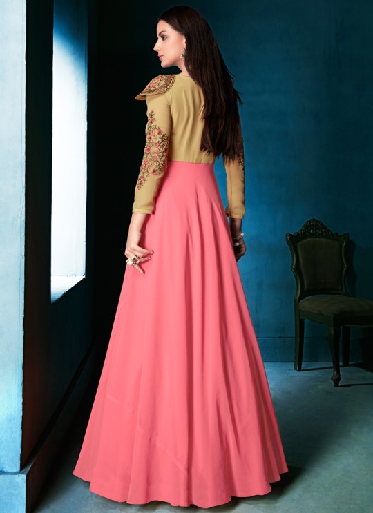 Pink Faux Georgette Party Wear Ready Made Gown Style Anarkali 167 By Vardan