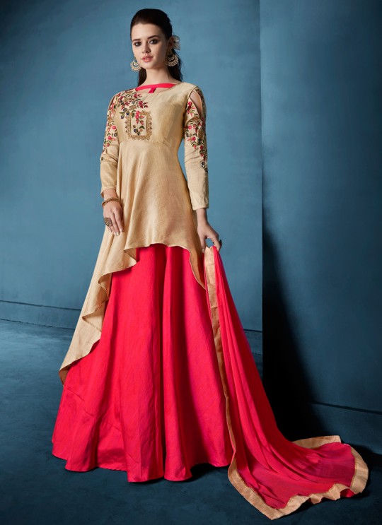 Beige Morvi  Silk Party Wear Ready Made Three Piece Gown 173 By Vardan