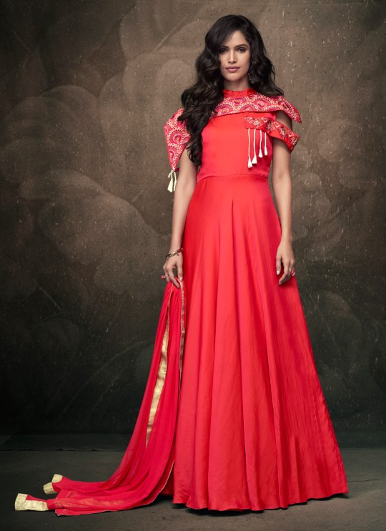 Pink Tapeta Silk Evening Ready Made Gown 183 By Vardan