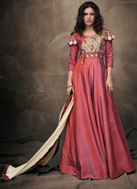 Brown Tapeta Silk Evening Ready Made Gown 184 By Vardan