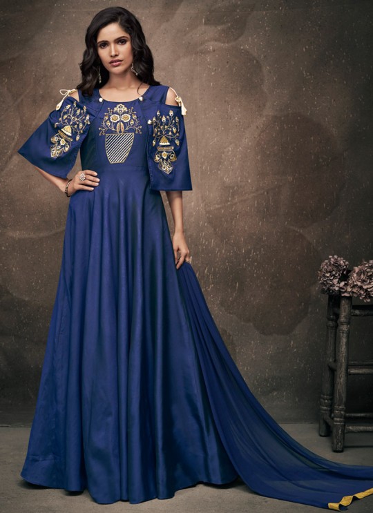 Blue Tapeta Silk Evening Ready Made Gown 185 By Vardan