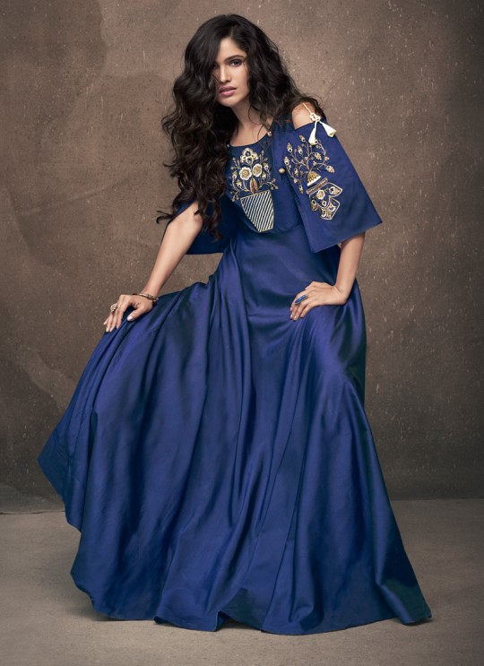 Blue Tapeta Silk Evening Ready Made Gown 185 By Vardan
