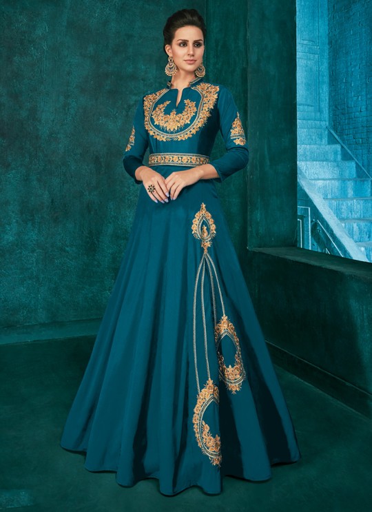 Teal Blue Festival Wear Designer Gown Rozi Gold Vol 1 By Vardan 51012B
