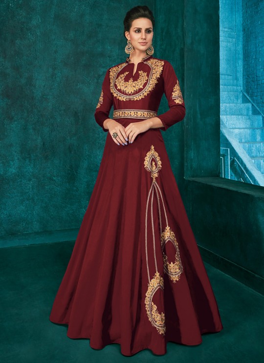 Maroon Festival Wear Designer Gown Rozi Gold Vol 1 By Vardan 51012D