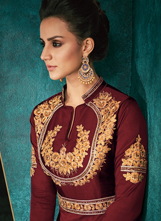 Maroon Festival Wear Designer Gown Rozi Gold Vol 1 By Vardan 51012D