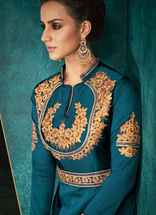 Rozi Platinum Vol 1 By Vardan 51012H Teal Blue Designer Gown Rozi Platinum Vol 1 By Vardan 51012H Teal Blue Designer Gown