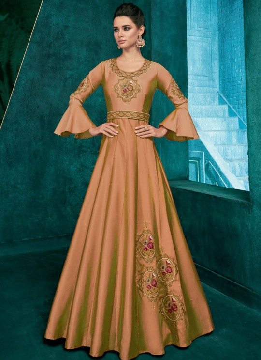 Triva Silk Beige Ceremony Designer Gown Rozi Vol 1 By Vardan 51011