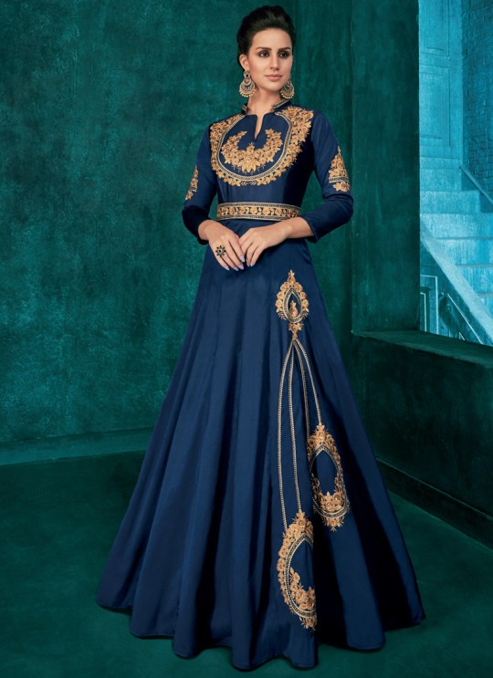 Triva Silk Blue Ceremony Designer Gown Rozi Vol 1 By Vardan 51012