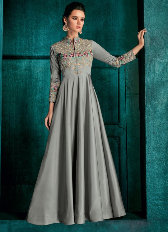 Triva Silk Grey Ceremony Designer Gown Rozi Vol 1 By Vardan 51013